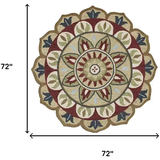Red Round Wool Floral Hand Tufted Area Rug Photo 3