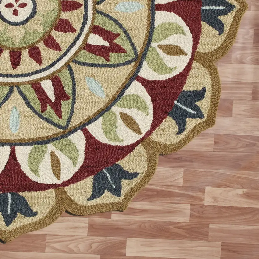 Red Round Wool Floral Hand Tufted Area Rug Photo 8