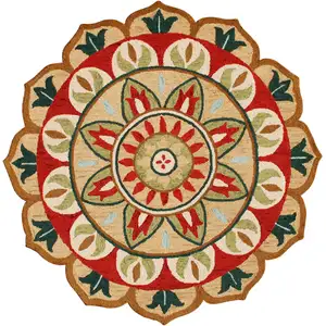Photo of Red Round Wool Floral Hand Tufted Area Rug