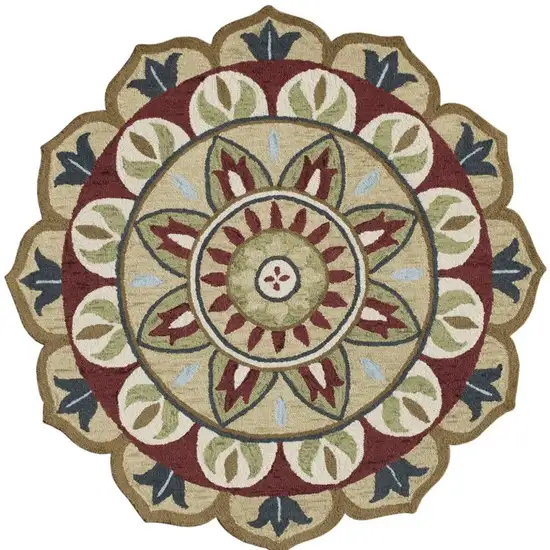Red Round Wool Floral Hand Tufted Area Rug Photo 3