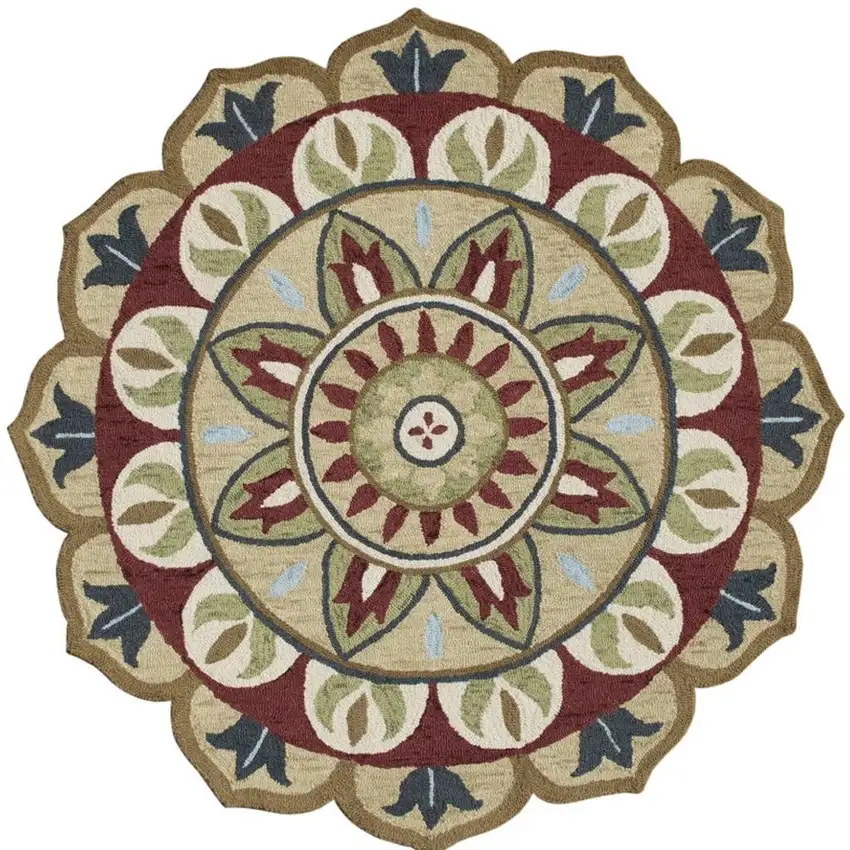 Red Round Wool Floral Hand Tufted Area Rug Photo 3