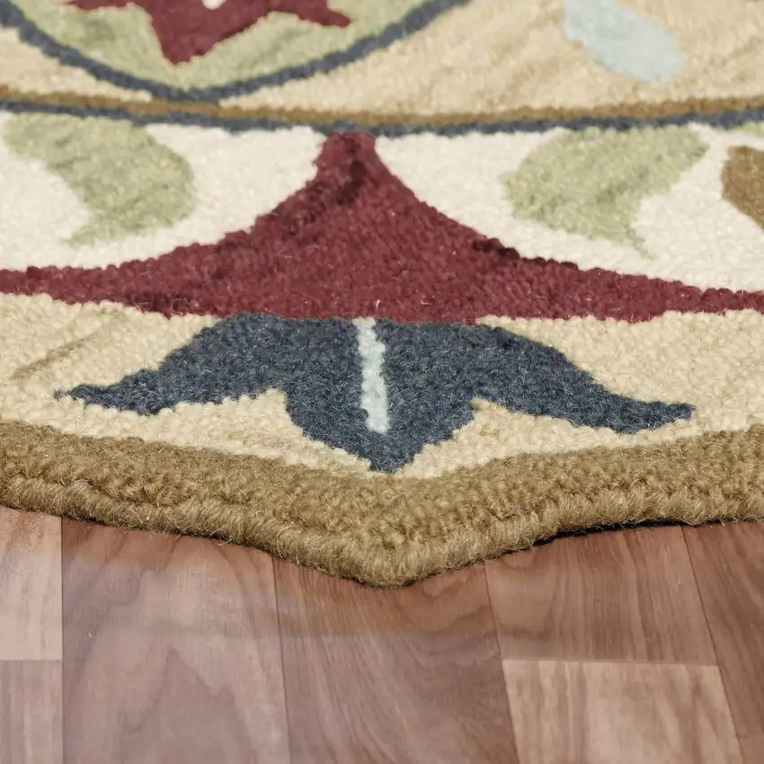 Red Round Wool Floral Hand Tufted Area Rug Photo 6