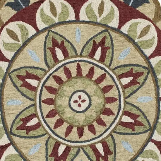 Red Round Wool Floral Hand Tufted Area Rug Photo 4