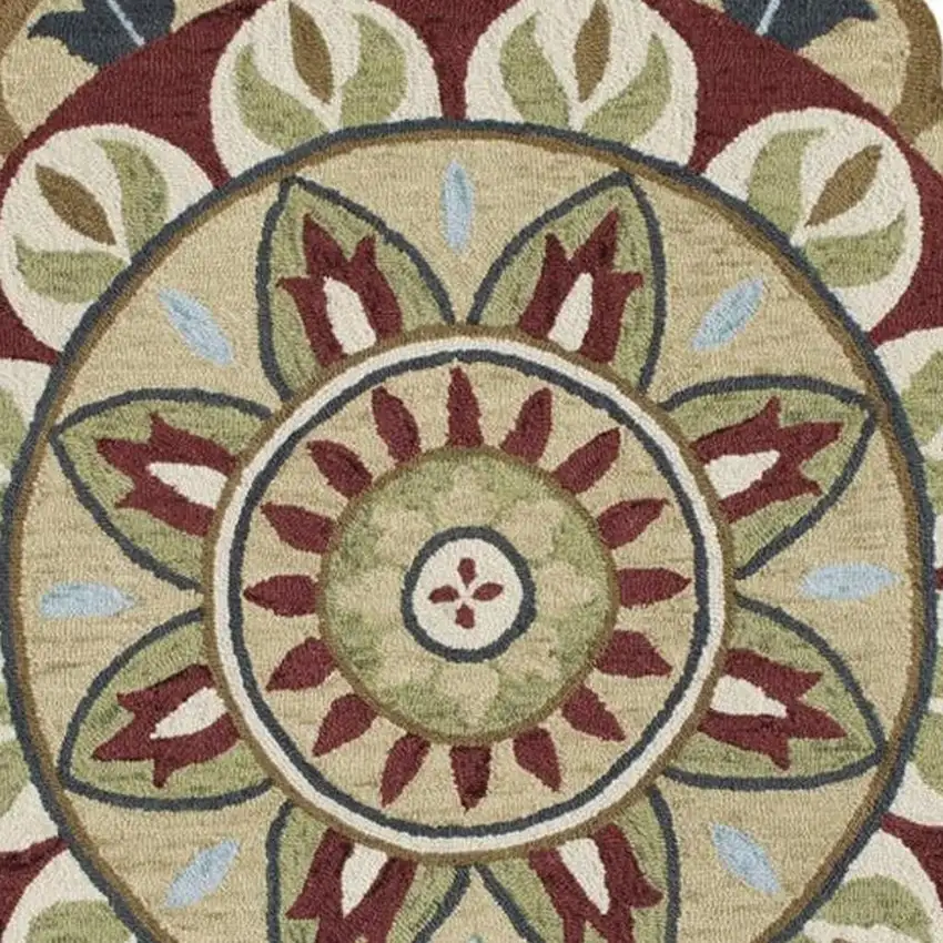 Red Round Wool Floral Hand Tufted Area Rug Photo 4