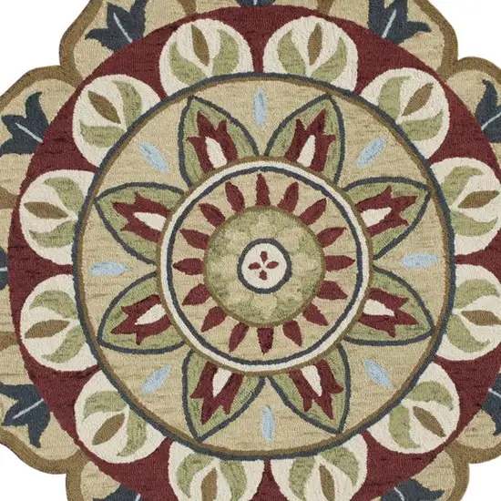 Red Round Wool Floral Hand Tufted Area Rug Photo 2