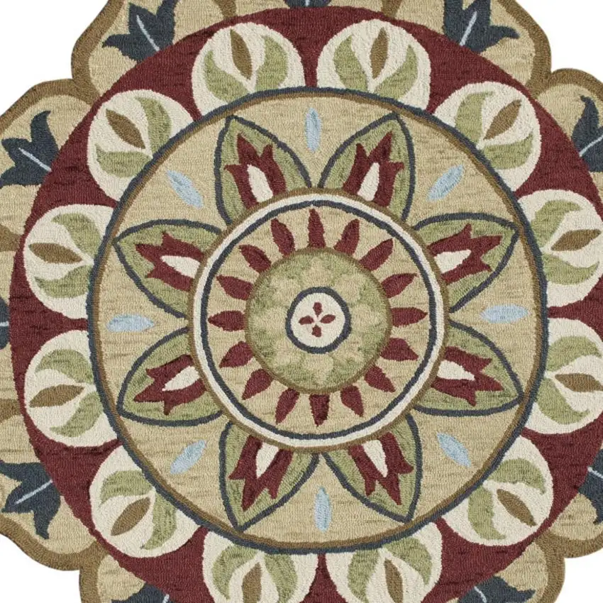 Red Round Wool Floral Hand Tufted Area Rug Photo 2