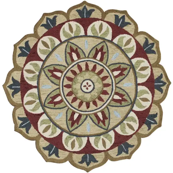 Red Round Wool Floral Hand Tufted Area Rug Photo 4