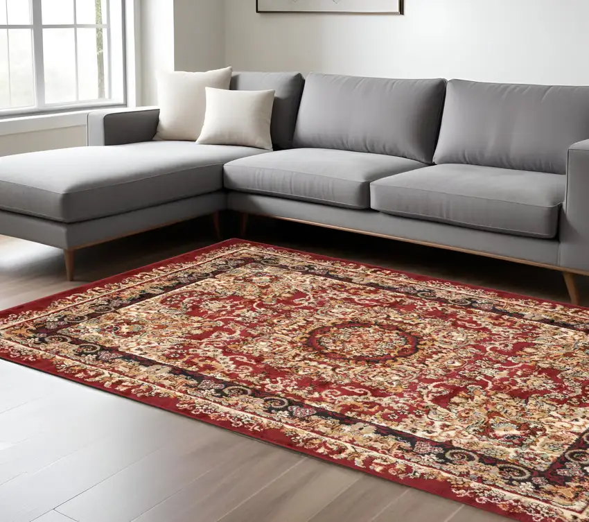 Red and Black Floral Medallion Area Rug Photo 1