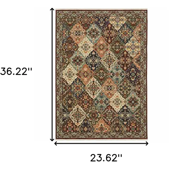 Red Rust Navy Light Blue Brown Orange Ivory And Gold Oriental Power Loom Stain Resistant Area Rug With Fringe Photo 3