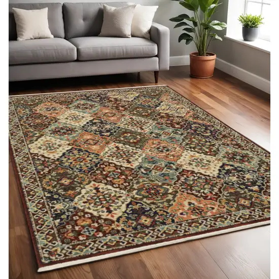 Red and Ivory Oriental Power Loom Area Rug With Fringe Photo 1