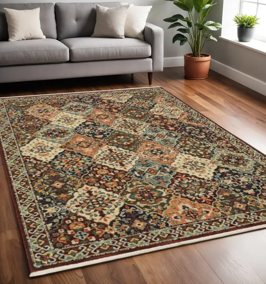 Red and Ivory Oriental Power Loom Area Rug With Fringe Photo 1