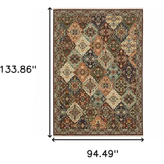 Red Rust Navy Light Blue Brown Orange Ivory And Gold Oriental Power Loom Stain Resistant Area Rug With Fringe Photo 3