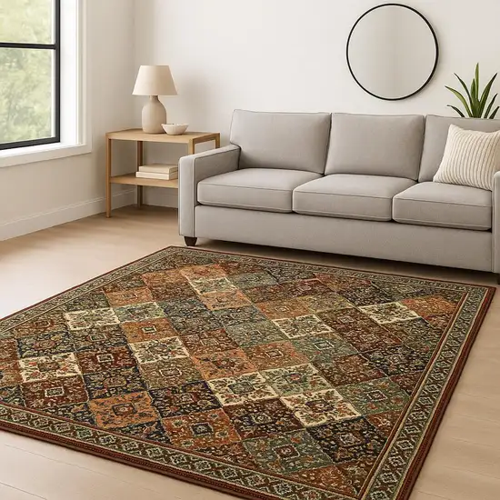 Red Rust Navy Light Blue Brown Orange Ivory And Gold Oriental Power Loom Stain Resistant Area Rug With Fringe Photo 1