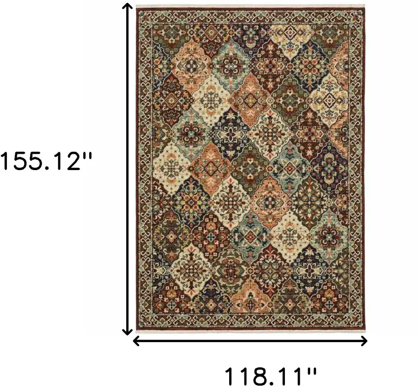 Red Rust Navy Light Blue Brown Orange Ivory And Gold Oriental Power Loom Stain Resistant Area Rug With Fringe Photo 3