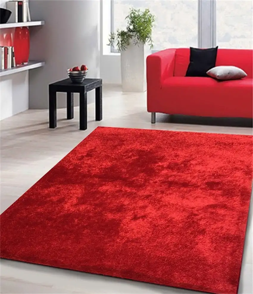 Red Shag Hand Tufted Area Rug Photo 5