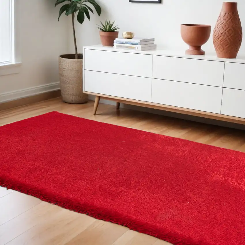 Red Shag Hand Tufted Area Rug Photo 1