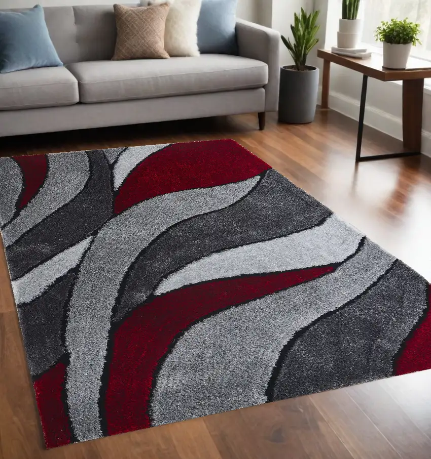 Red Shag Hand Tufted Area Rug Photo 2