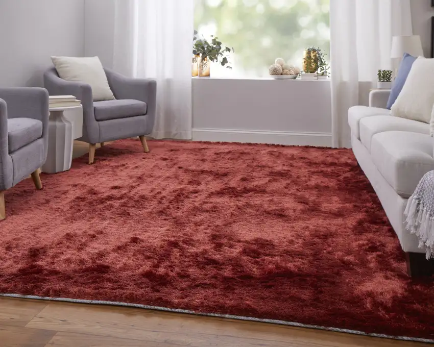 Red Shag Hand Tufted Area Rug Photo 8