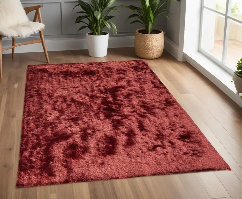 Red Shag Hand Tufted Area Rug Photo 1