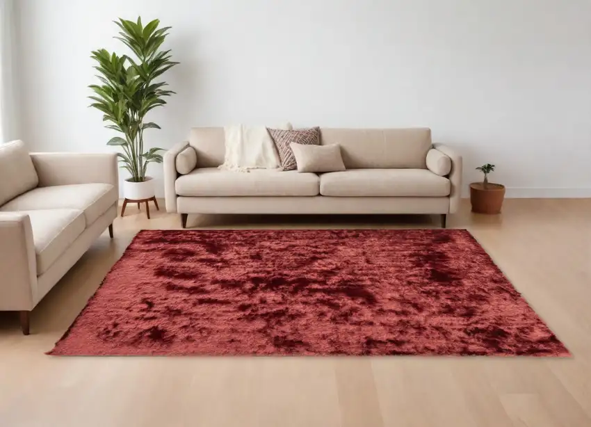 Red Shag Hand Tufted Area Rug Photo 1
