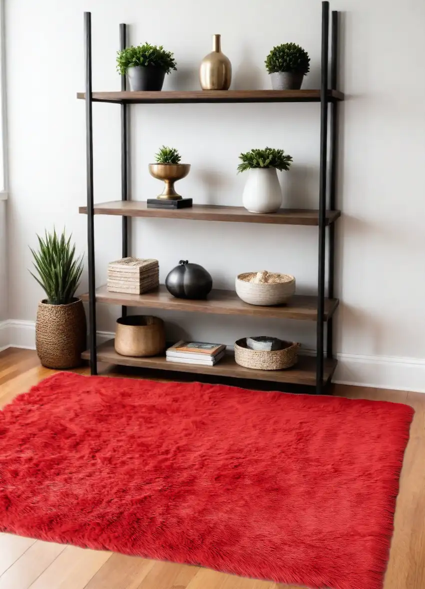 Red Shag Sheepskin Washable Area Rug Photo 2