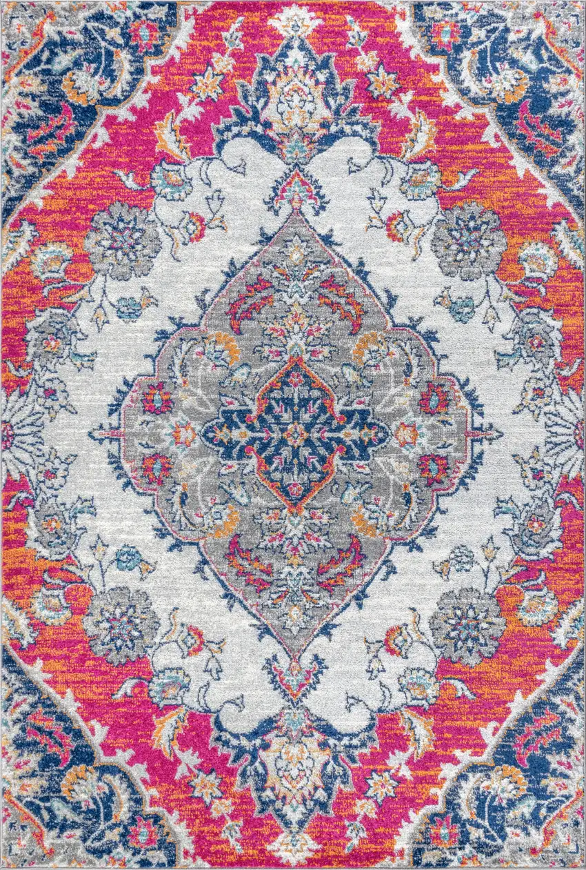 Red Slate Blue And Cool Gray Medallion Area Rug Photo 1