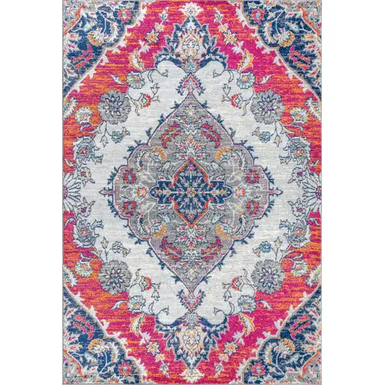 Red Slate Blue And Cool Gray Medallion Area Rug Photo 3
