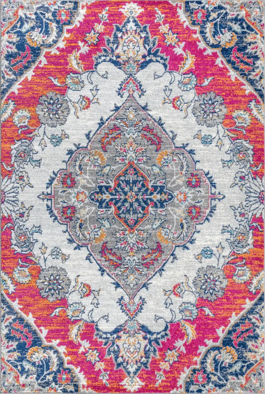 Red Slate Blue And Cool Gray Medallion Area Rug Photo 3
