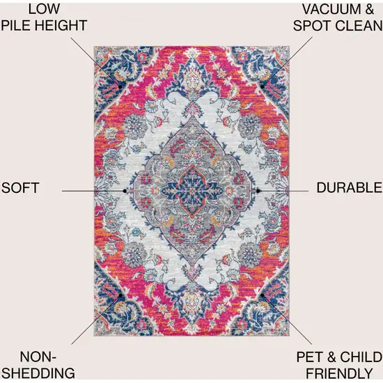 Red Slate Blue And Cool Gray Medallion Area Rug Photo 8