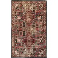 Photo of Red Tan And Black Abstract Power Loom Distressed Stain Resistant Area Rug