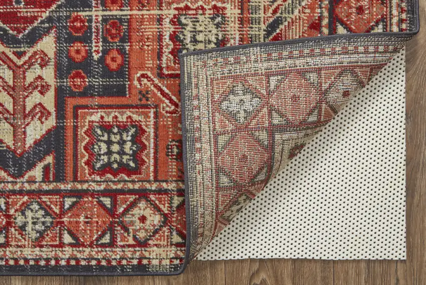 Red Tan And Black Abstract Power Loom Distressed Stain Resistant Area Rug Photo 3