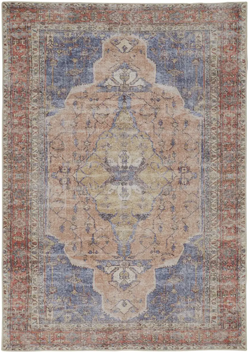 Red Tan And Blue Abstract Area Rug Photo 2
