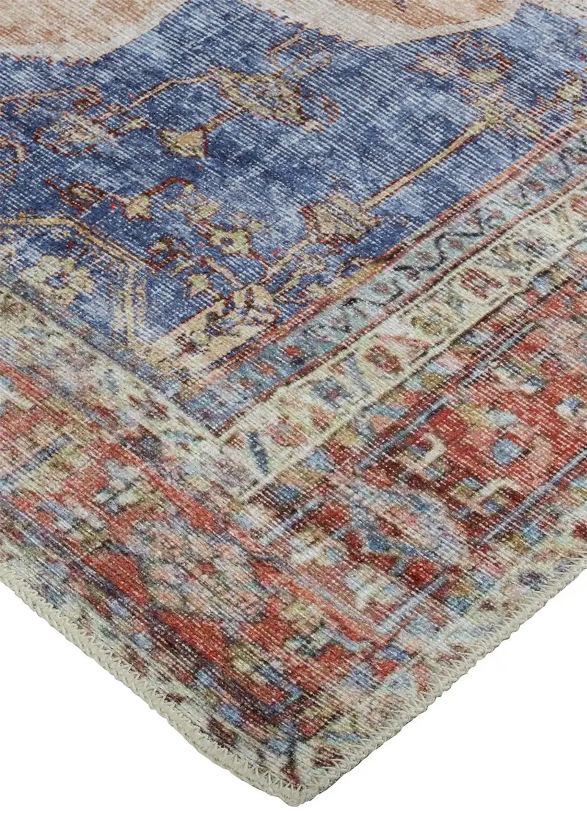 Red Tan And Blue Abstract Area Rug Photo 4