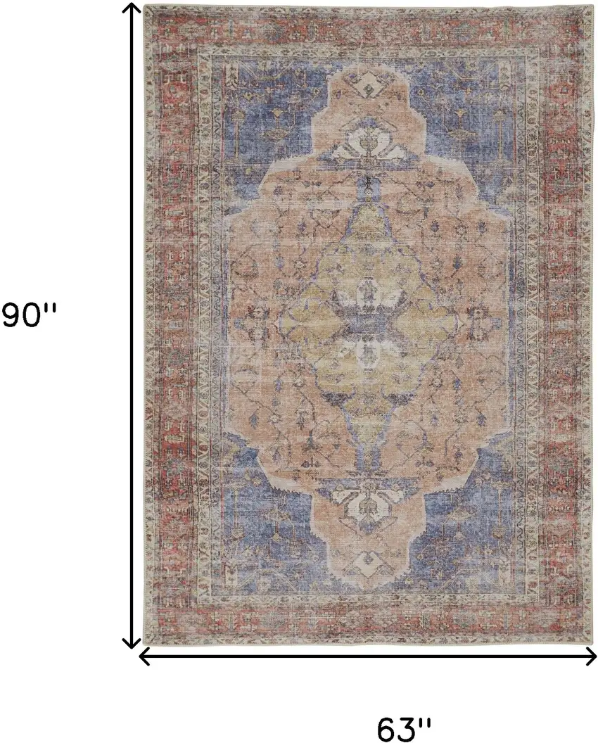 Red Tan And Blue Abstract Area Rug Photo 4