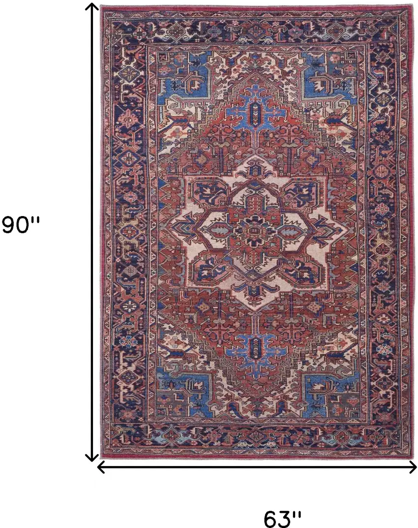 Red Tan And Blue Floral Power Loom Area Rug Photo 9