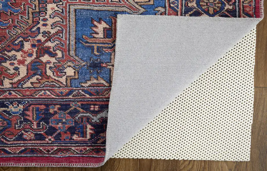 Red Tan And Blue Floral Power Loom Area Rug Photo 4