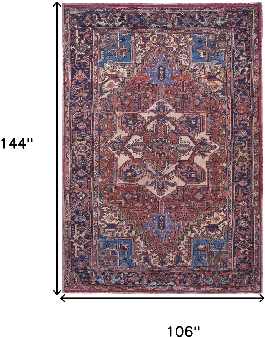 Red Tan And Blue Floral Power Loom Area Rug Photo 9