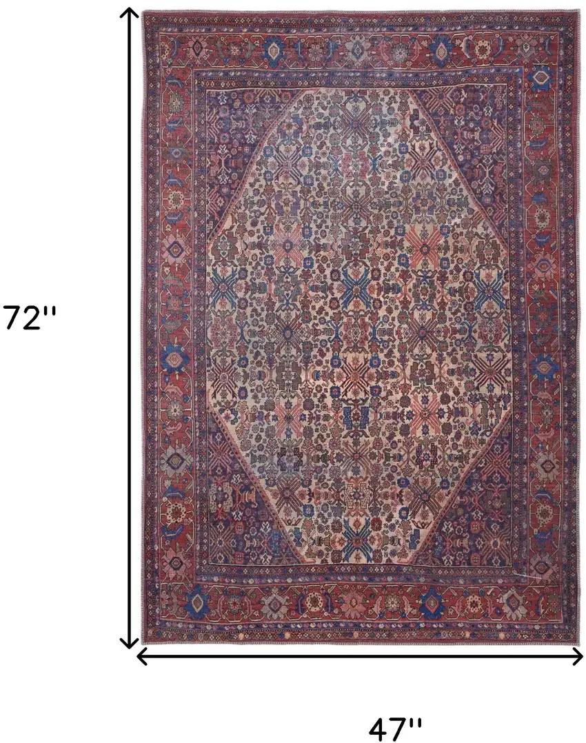 Red Tan And Blue Floral Power Loom Area Rug Photo 3