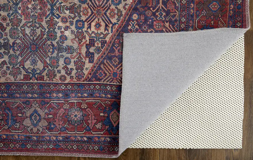 Red Tan And Blue Floral Power Loom Area Rug Photo 5