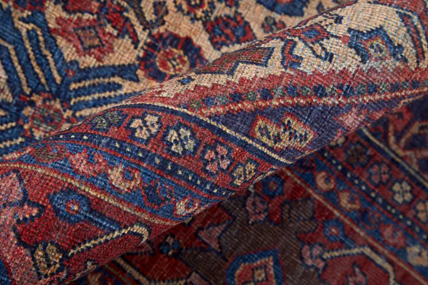Red Tan And Blue Floral Power Loom Area Rug Photo 2