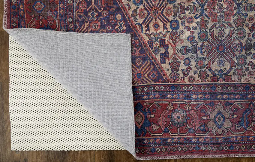 Red Tan And Blue Floral Power Loom Area Rug Photo 4