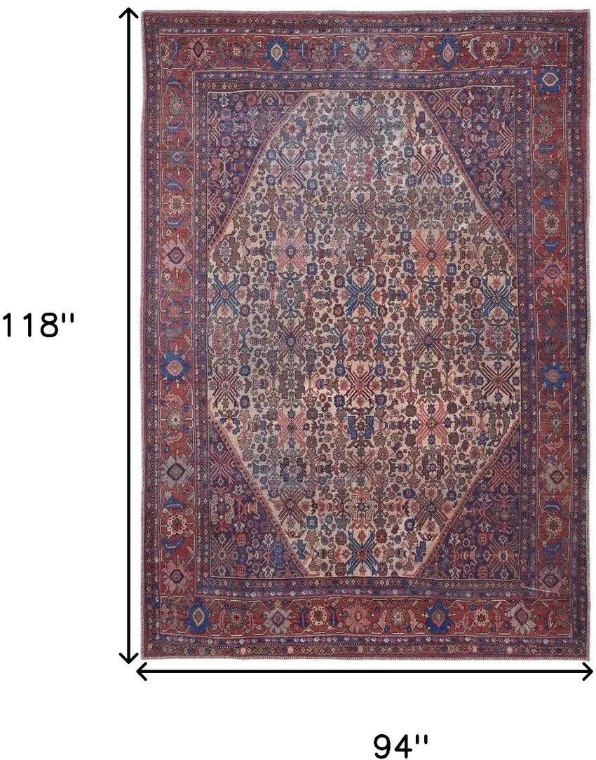 Red Tan And Blue Floral Power Loom Area Rug Photo 3