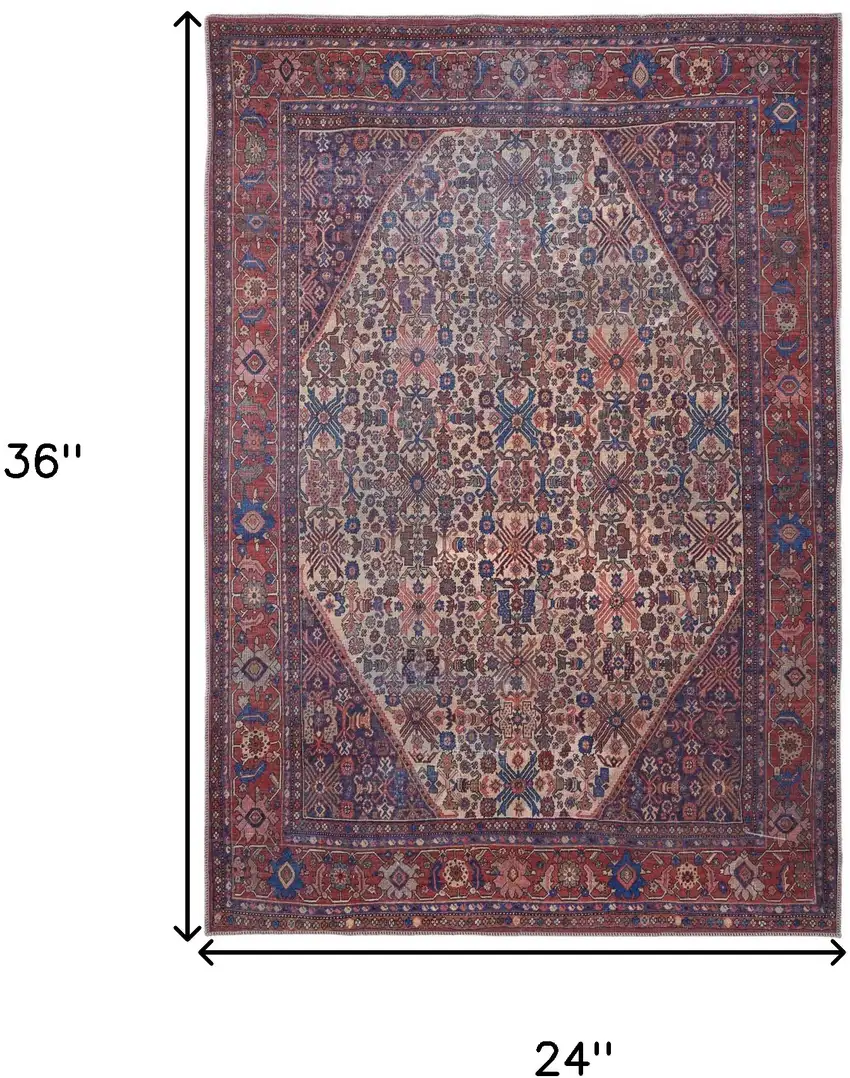 Red Tan And Blue Floral Power Loom Area Rug Photo 4