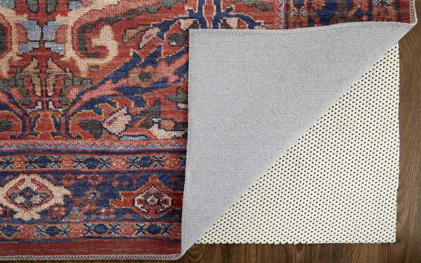 Red Tan And Blue Floral Power Loom Area Rug Photo 4
