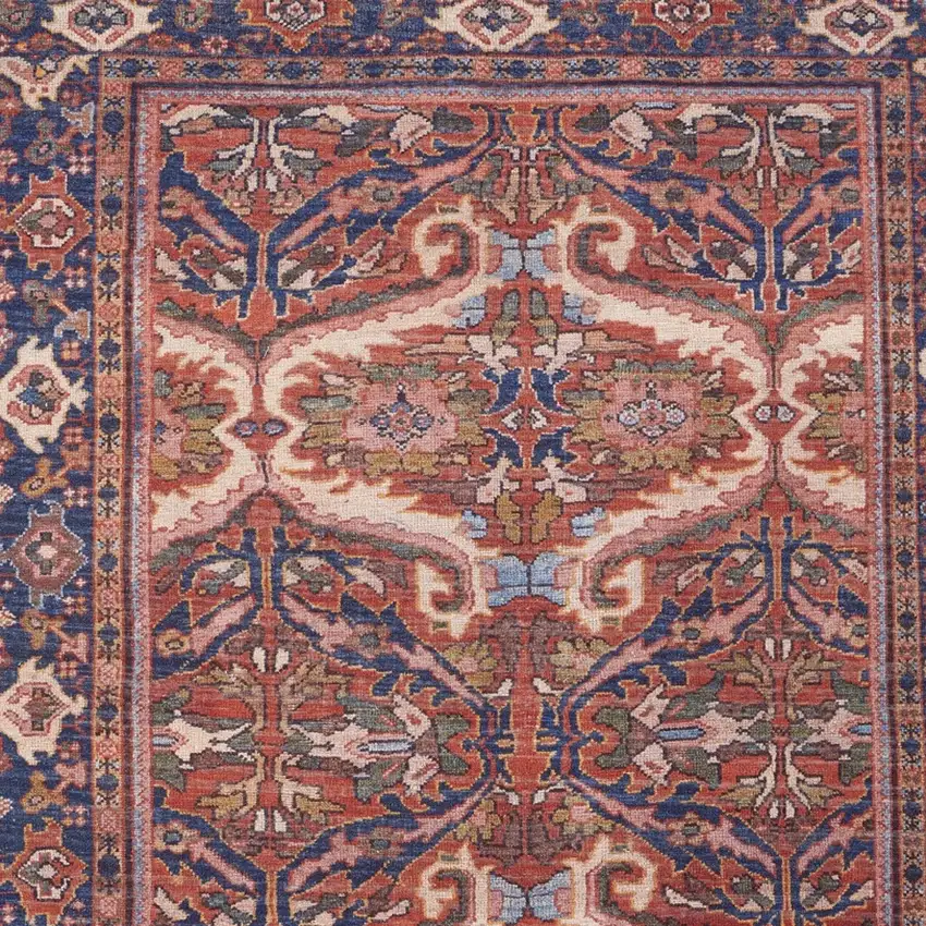 Red Tan And Blue Floral Power Loom Area Rug Photo 5
