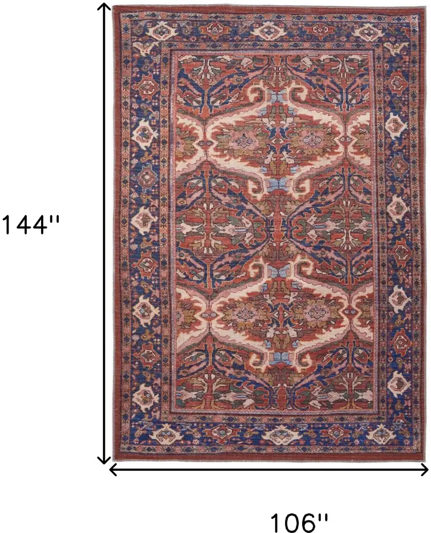 Red Tan And Blue Floral Power Loom Area Rug Photo 3