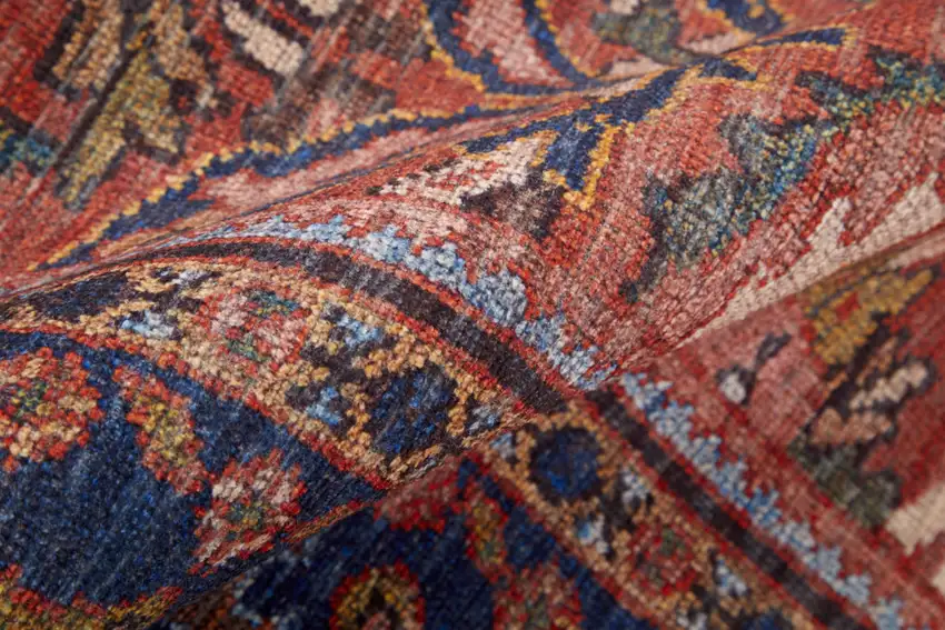 Red Tan And Blue Floral Power Loom Area Rug Photo 5