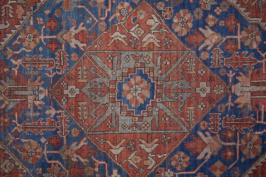 Red Tan And Blue Floral Power Loom Area Rug Photo 4