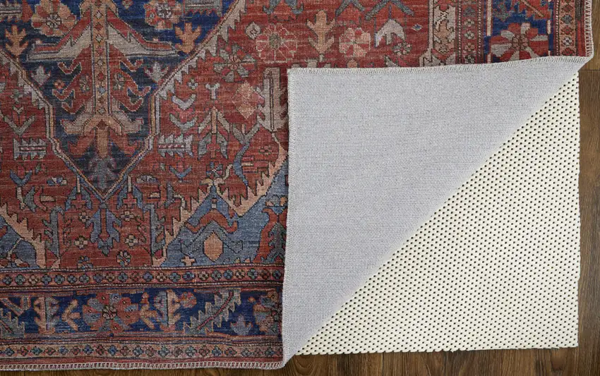 Red Tan And Blue Floral Power Loom Area Rug Photo 3