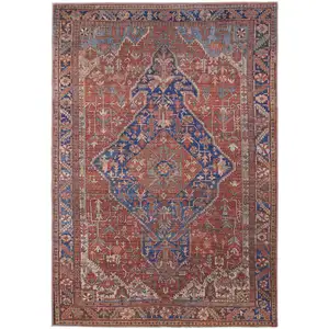 Photo of Red Tan And Blue Floral Power Loom Area Rug